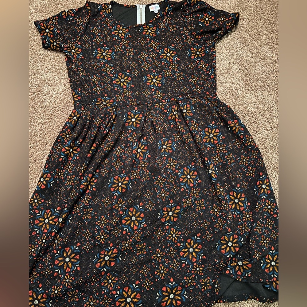 Lularoe Amelia 3X Dress Black with floral pattern